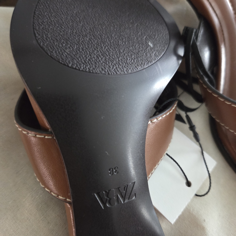 New Never Used, Zara Brown Heeled Sandals. 2in Heel Size 38 - Picture 3 of 6